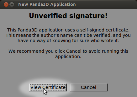 Screenshot of the Unverified Signature! popup